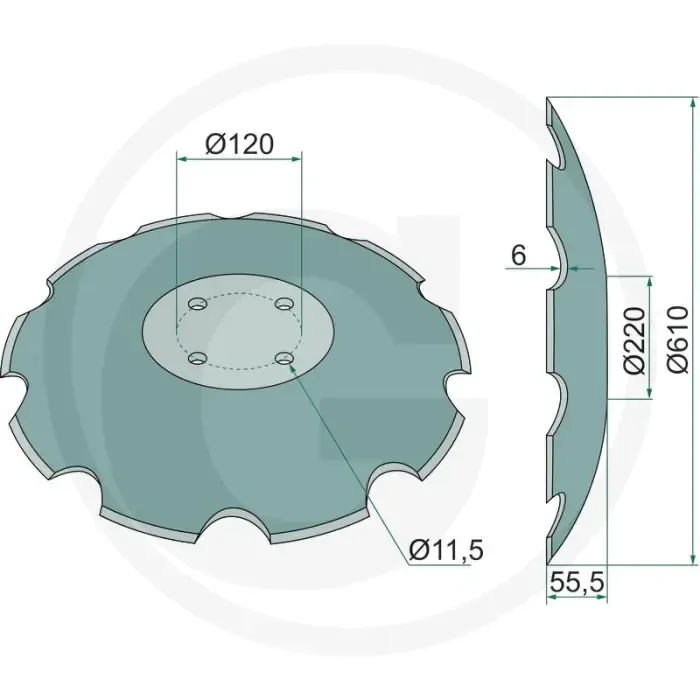 Disque d’œuf denté, 610 x 6 mm – 9 dents