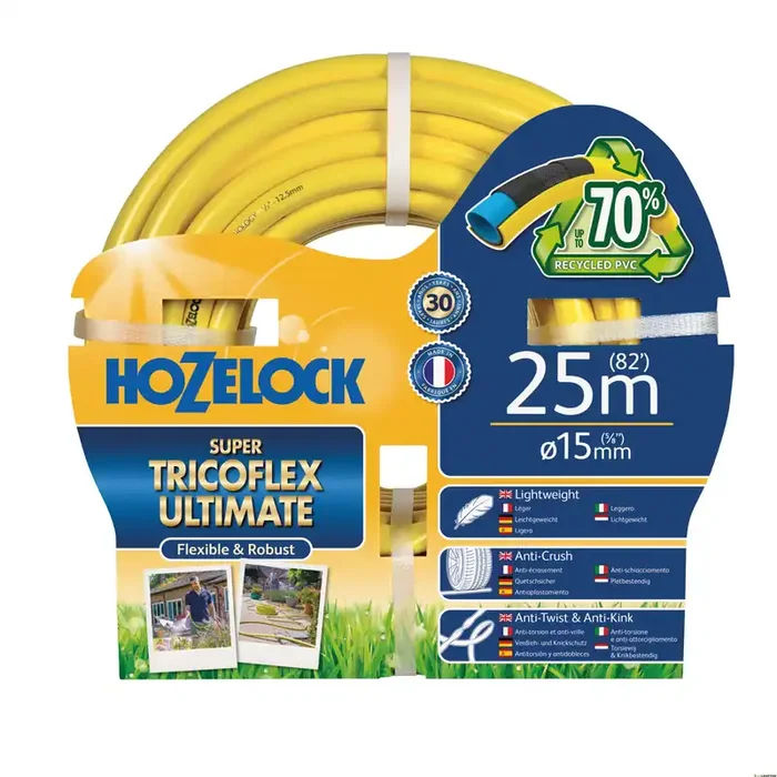 Hozelock 048290 Tuyau Super Ultimate Tricoflex jaune (Ø25 mm) 25 mètres