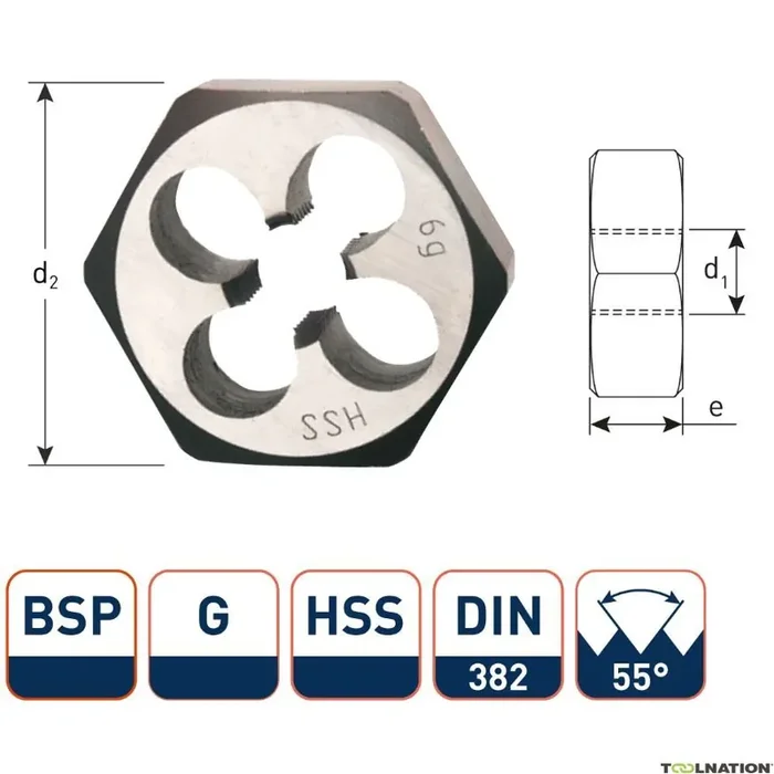 Rotec 377.0125 Écrous coupants hexagonaux HSS DIN 382 BSP G 1/8-28