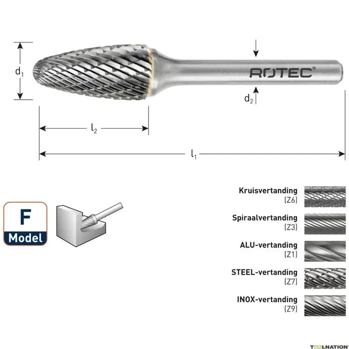 Rotec 435.0805 Fraise en carbure de tungstène 8 mm modèle F